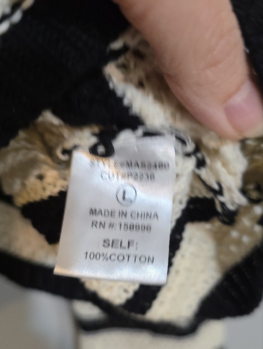 Boho Crochet Granny Square Sweater Cream Black Aaron & Amber Sz L - Picture 3 of 6